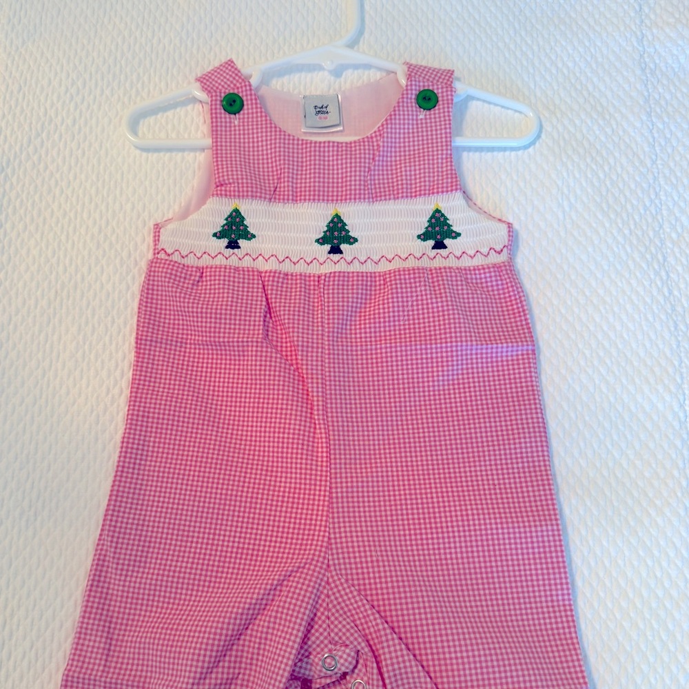 NWT Pink Gingham Longall Faux Smocked Christmas Tree 6-12m